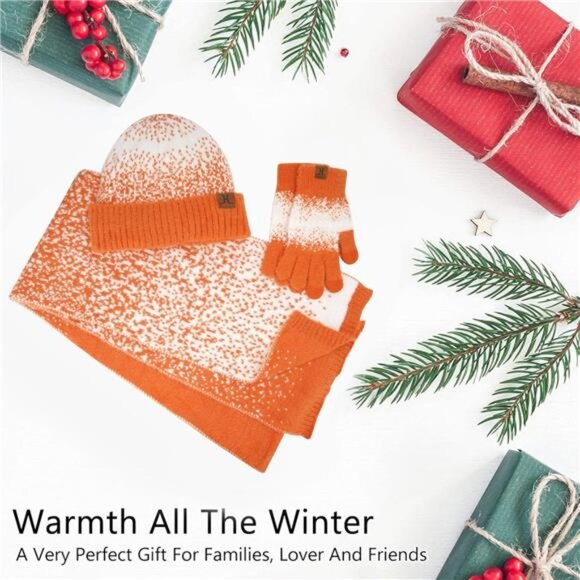 Womens Winter Knit Beanie Hats‎ and Touchscreen Gloves Long Scarf Set with Warm - Picture 5 of 7